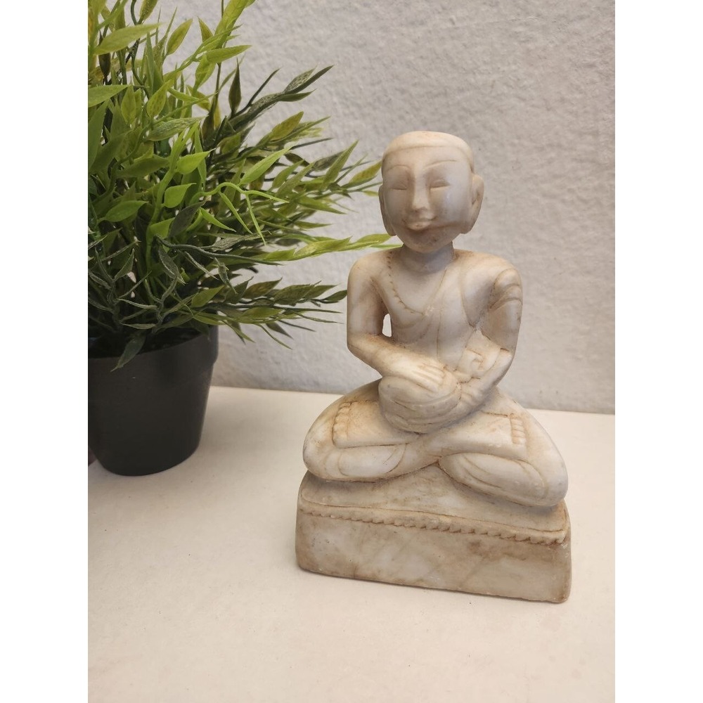 Old Natural White Jade Carving Tibet Shakyamuni Amitabha‎ Buddha Lotus Statue